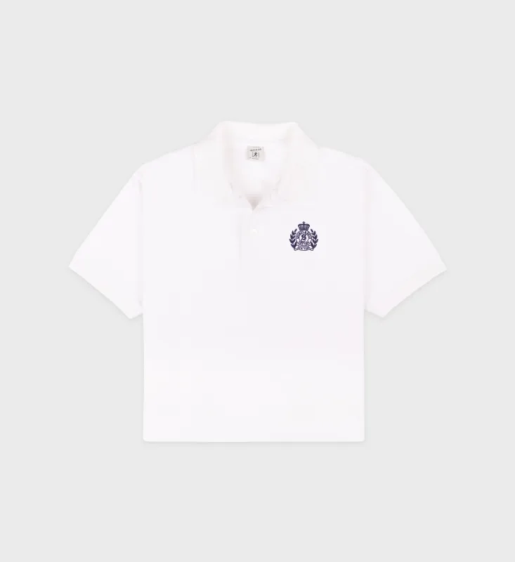 H&W Crest Pique Polo - White/Navy sold by Sporty and Rich