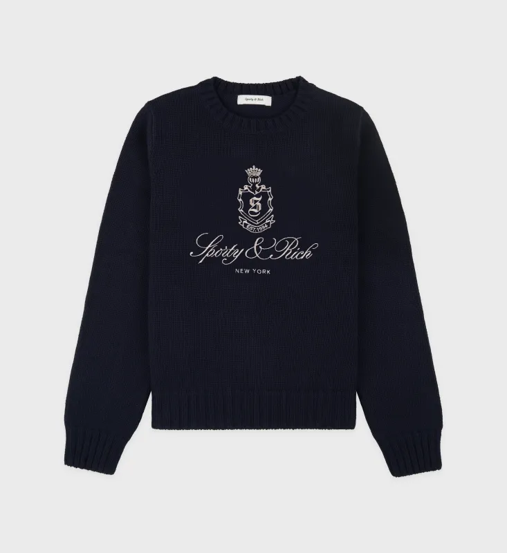 Vendome Knitted Sweater - Navy/Ecru sold by Sporty and Rich