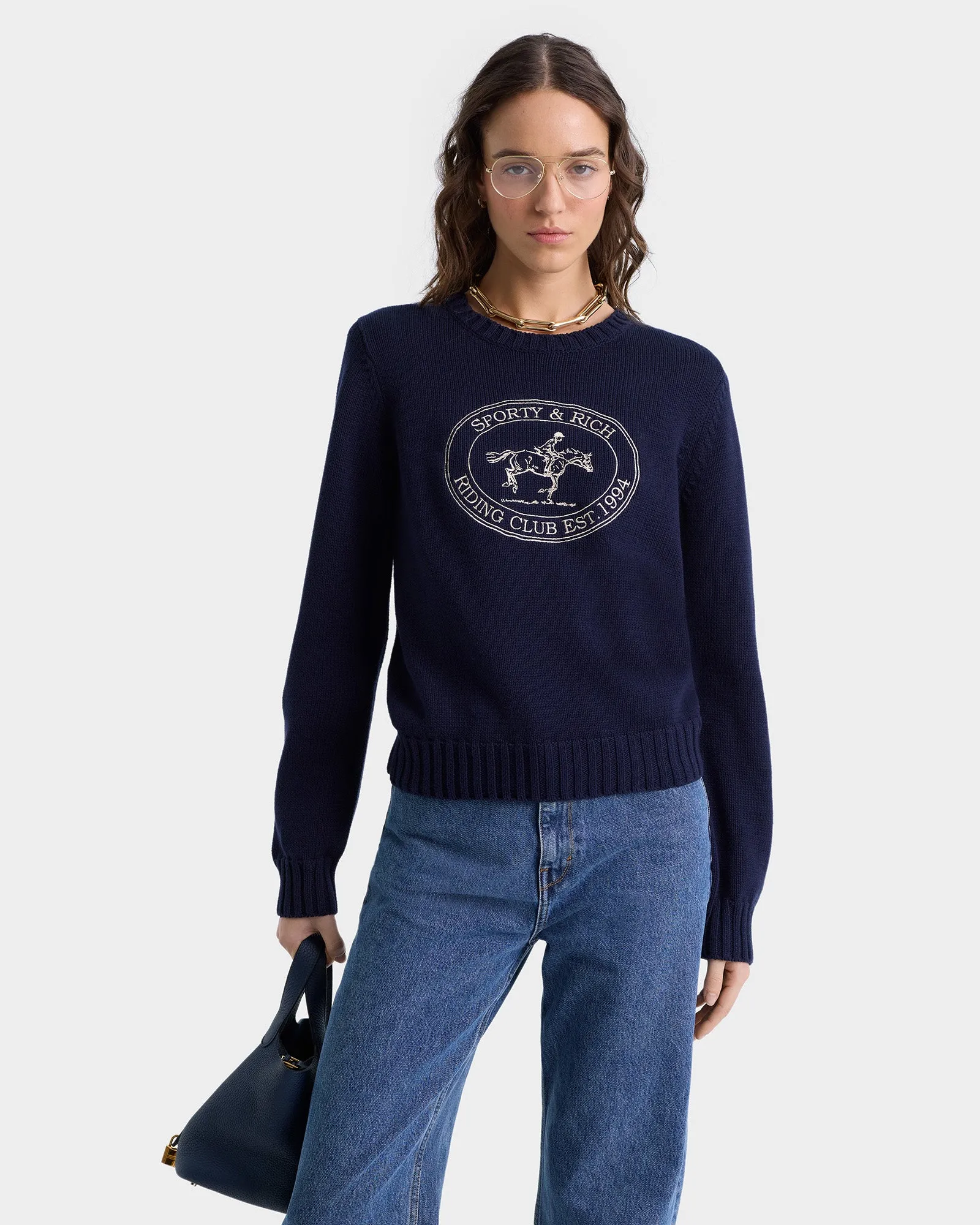 Riding Club Knitted Sweater - Navy/Ecru sold by Sporty and Rich product image thumbnail 4