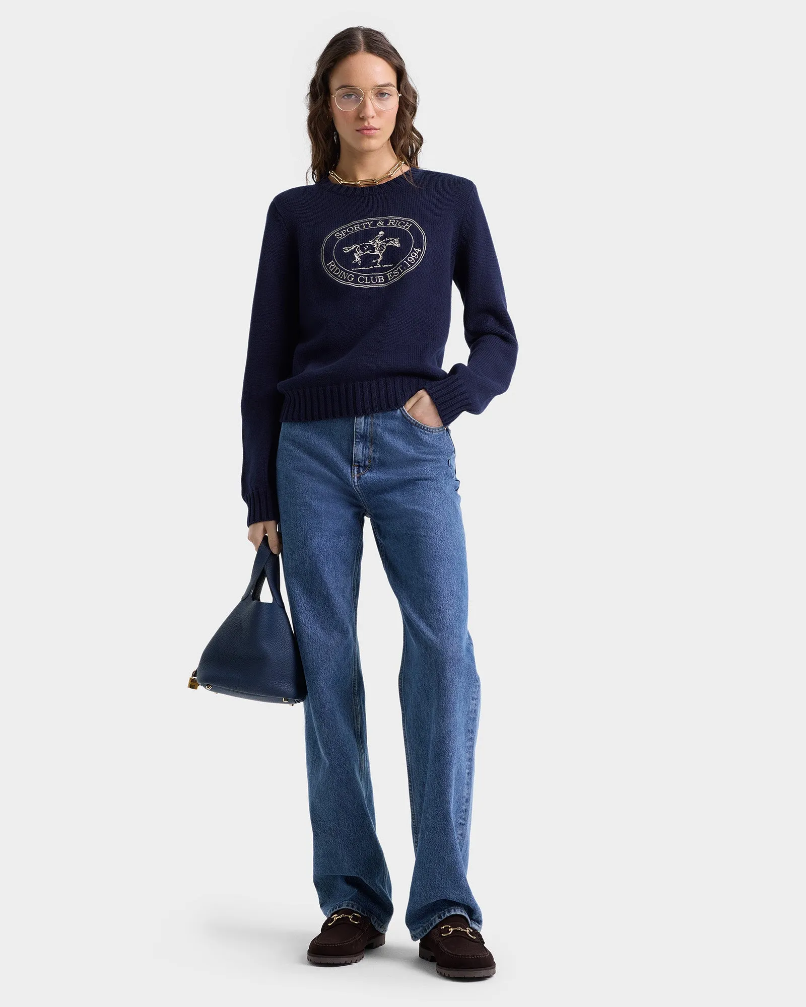 Riding Club Knitted Sweater - Navy/Ecru sold by Sporty and Rich product image thumbnail 3
