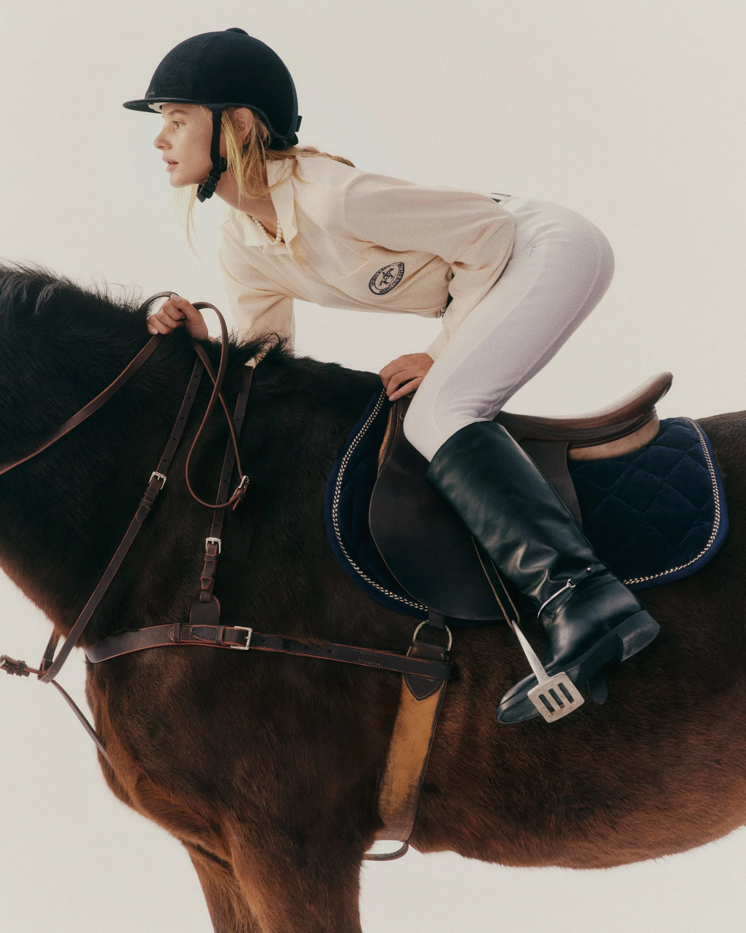 Riding Club Longsleeve Pique Polo - Cream/Navy sold by Sporty and Rich product image thumbnail 3