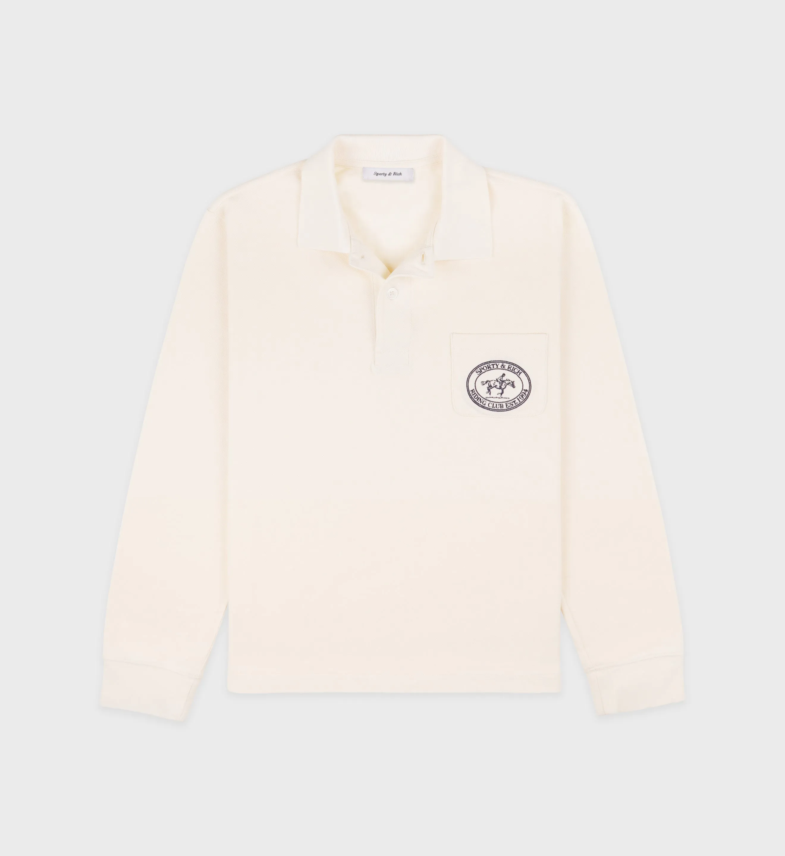 Riding Club Longsleeve Pique Polo - Cream/Navy sold by Sporty and Rich
