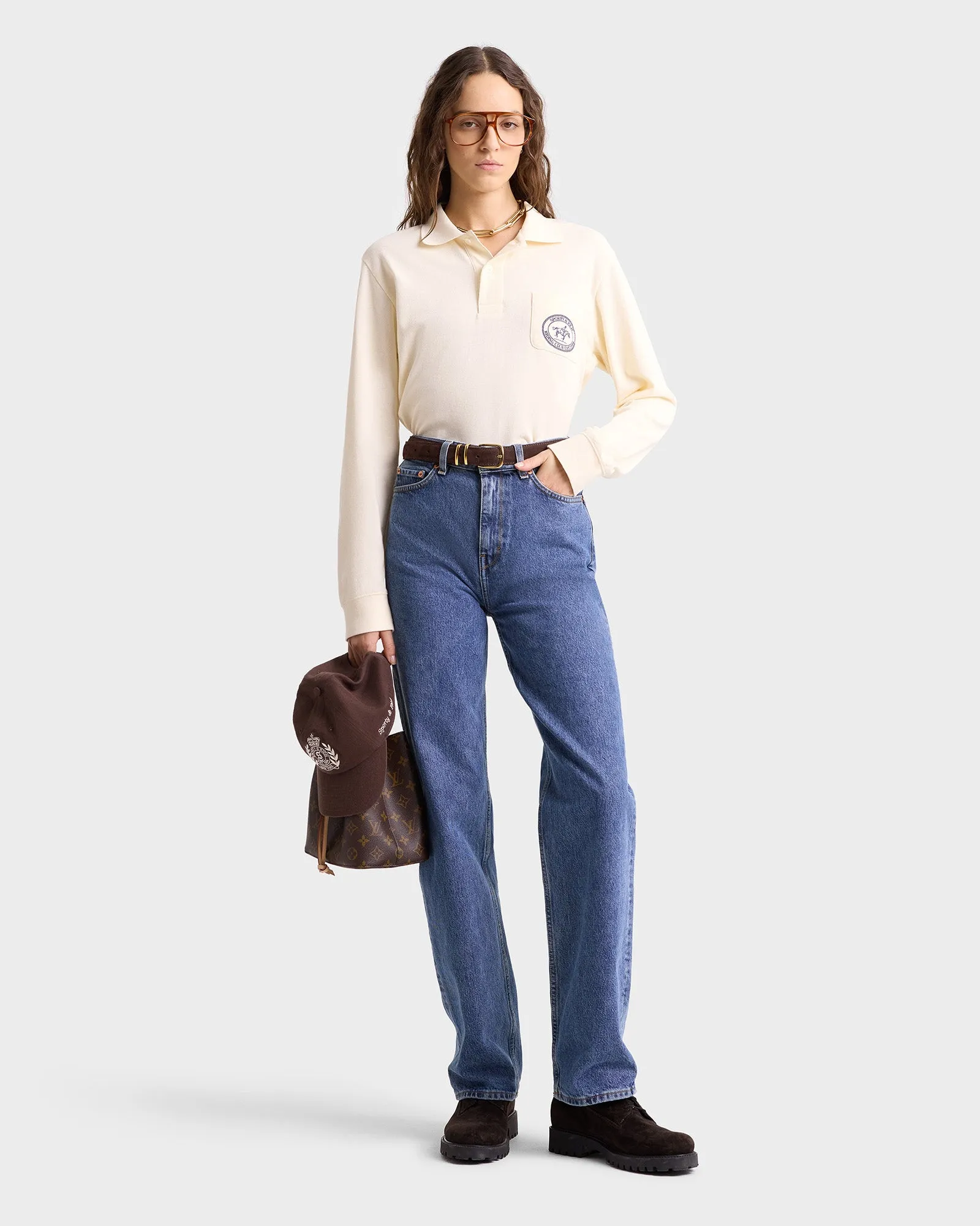 Riding Club Longsleeve Pique Polo - Cream/Navy sold by Sporty and Rich product image thumbnail 4