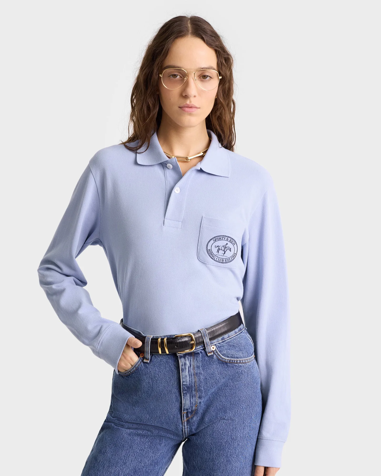 Riding Club Pique Polo - Washed Hydrangea/Navy sold by Sporty and Rich product image thumbnail 3