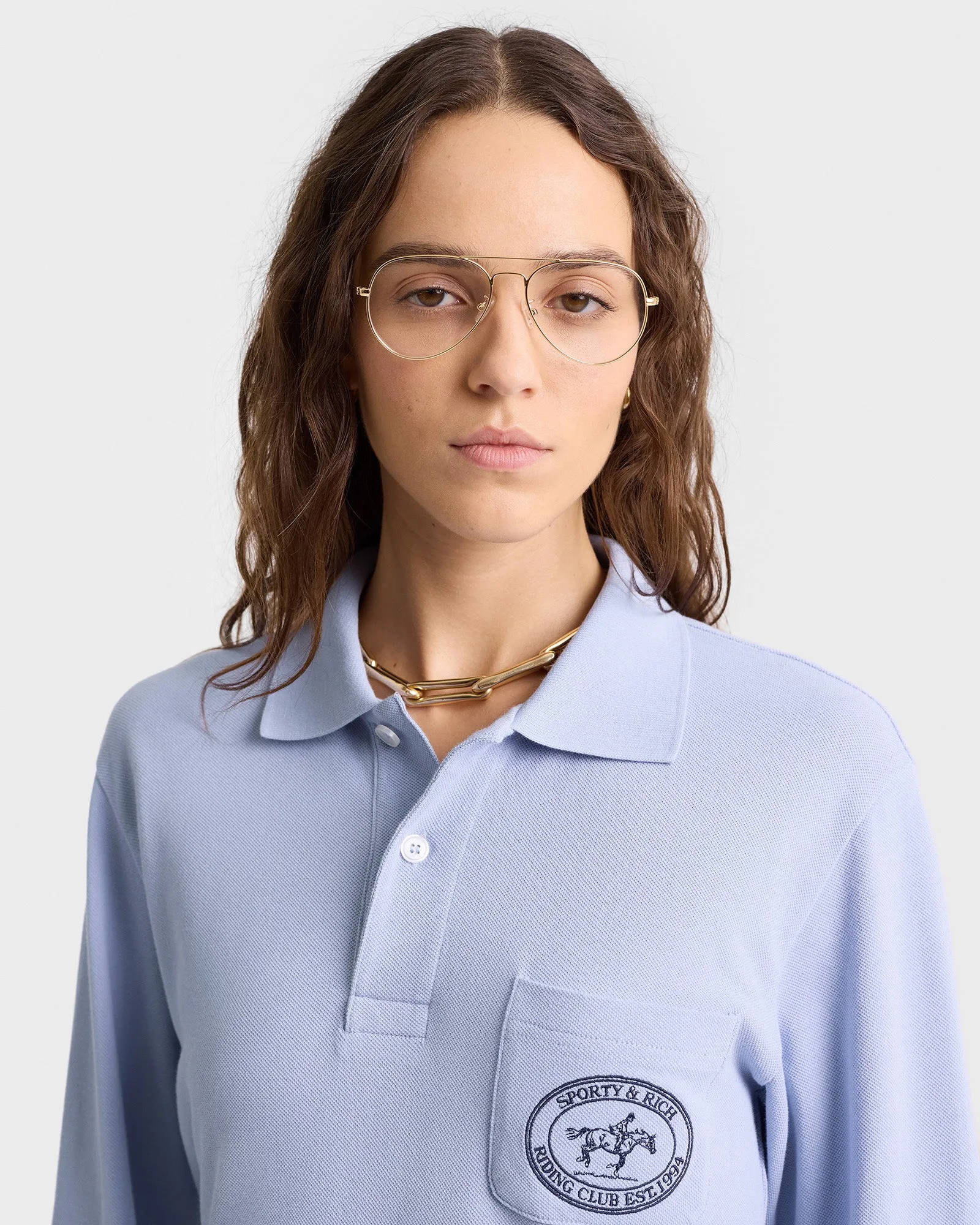 Riding Club Pique Polo - Washed Hydrangea/Navy sold by Sporty and Rich product image thumbnail 4