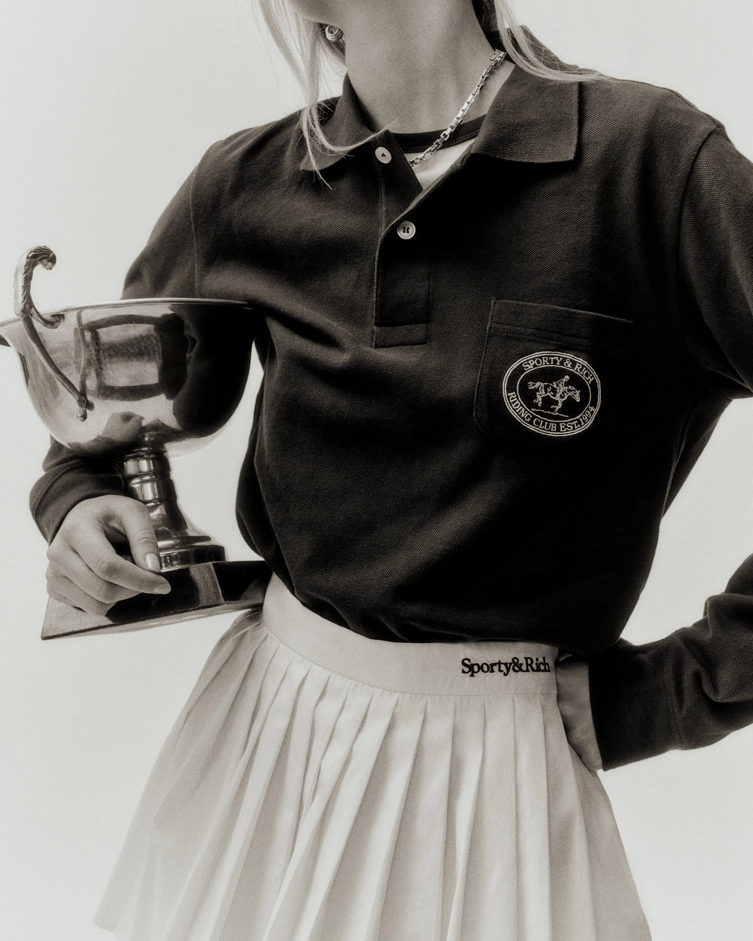 Riding Club Longsleeve Pique Polo - Navy/Cream sold by Sporty and Rich product image thumbnail 3