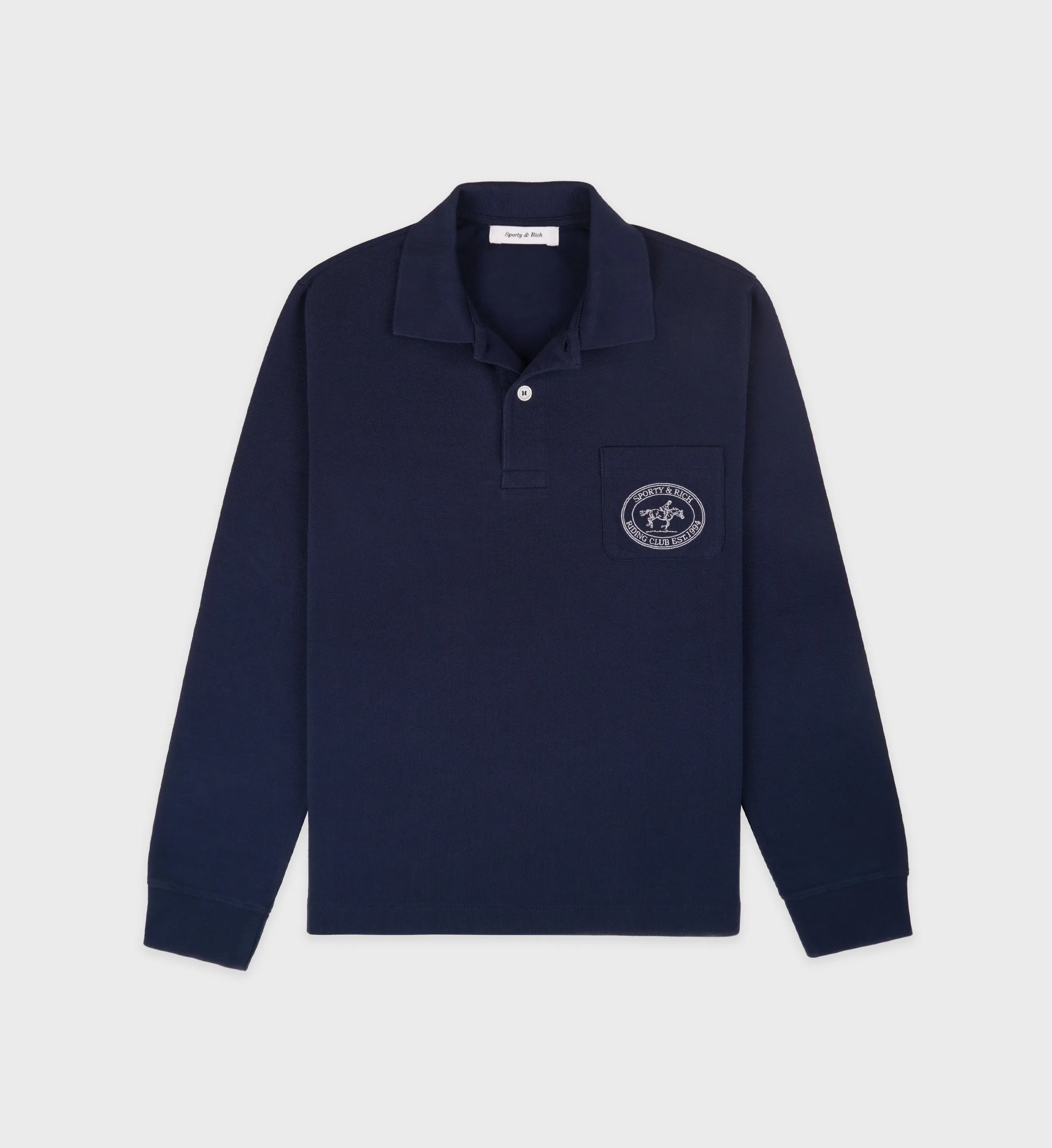 Riding Club Longsleeve Pique Polo - Navy/Cream sold by Sporty and Rich