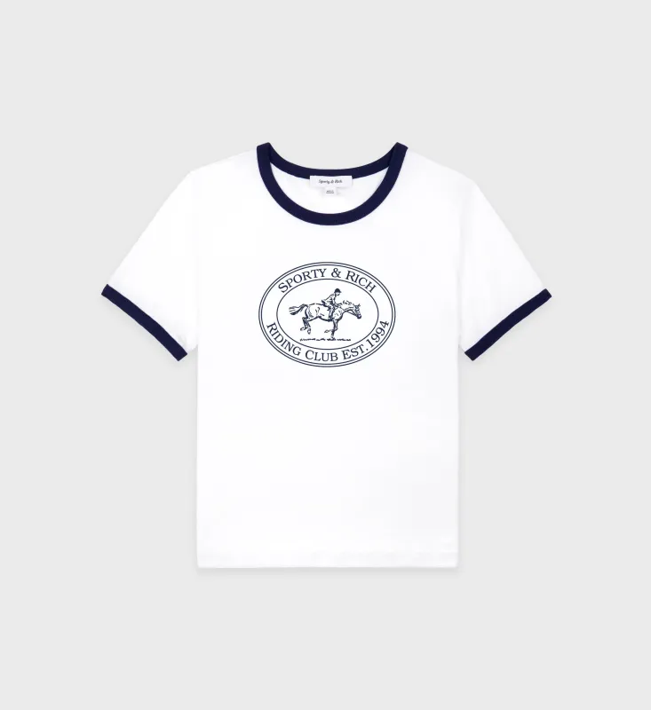 Riding Club Ringer Tee - White/Navy sold by Sporty and Rich