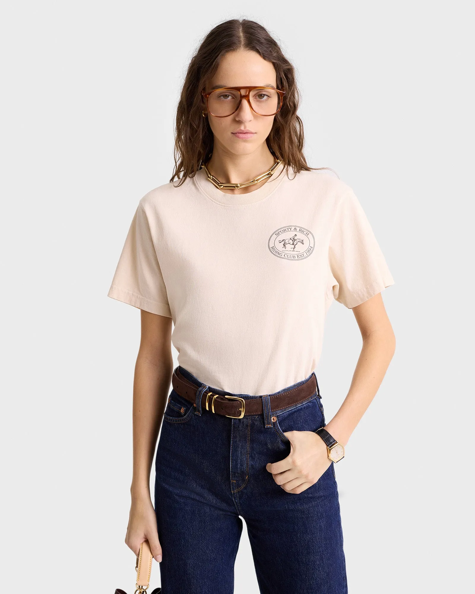 Riding Club T-Shirt - Cream/Chocolate sold by Sporty and Rich product image thumbnail 4