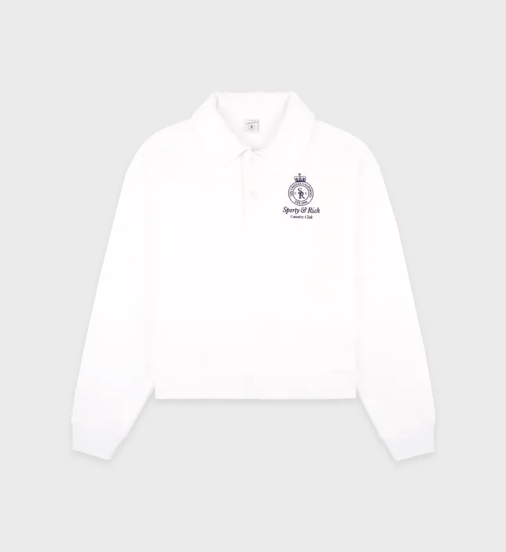 Crown Country Cropped Polo - White/Navy sold by Sporty and Rich