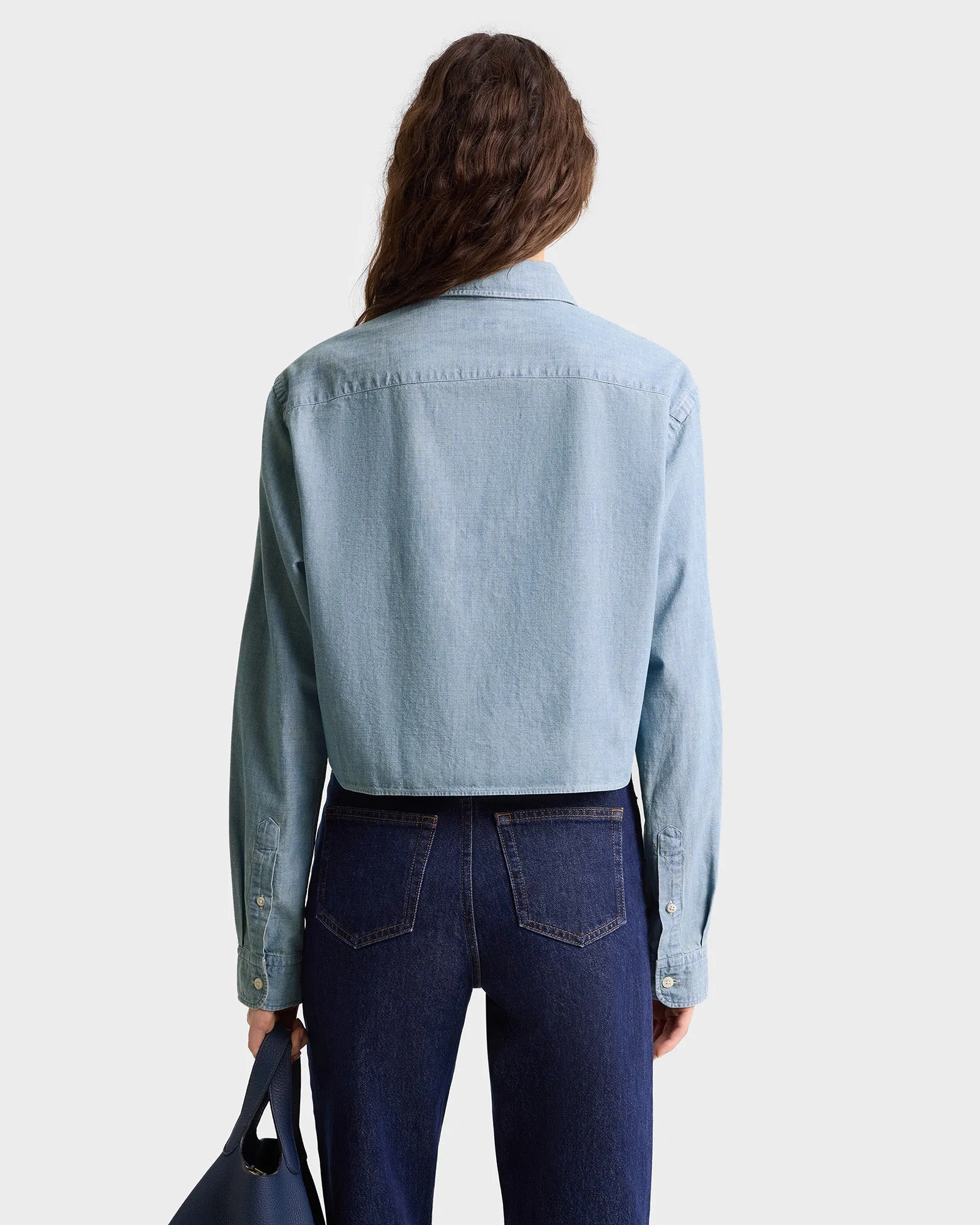 H&W Crest Cropped Shirt - Chambray sold by Sporty and Rich product image thumbnail 4