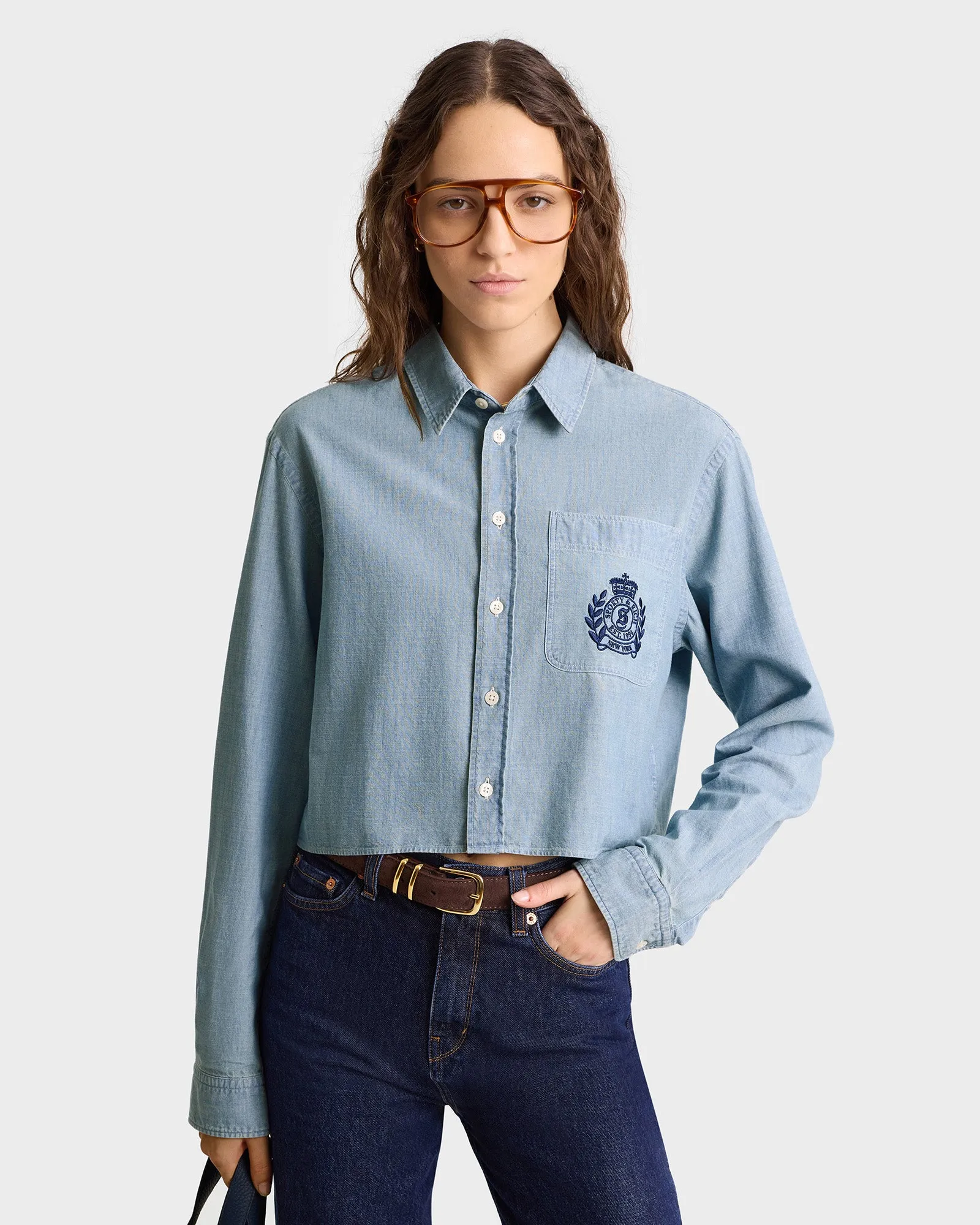 H&W Crest Cropped Shirt - Chambray sold by Sporty and Rich product image thumbnail 3