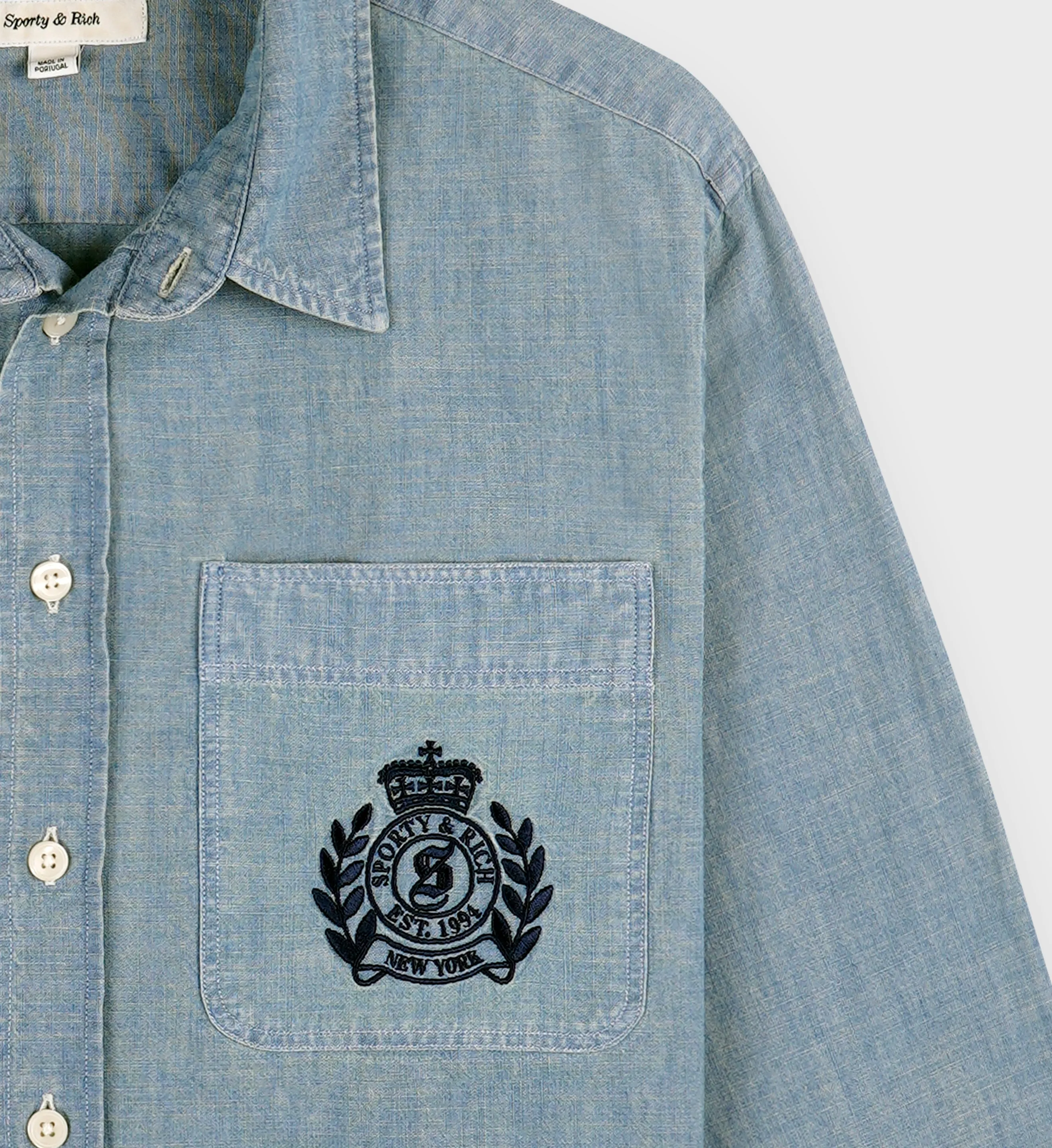 H&W Crest Cropped Shirt - Chambray sold by Sporty and Rich product image thumbnail 5