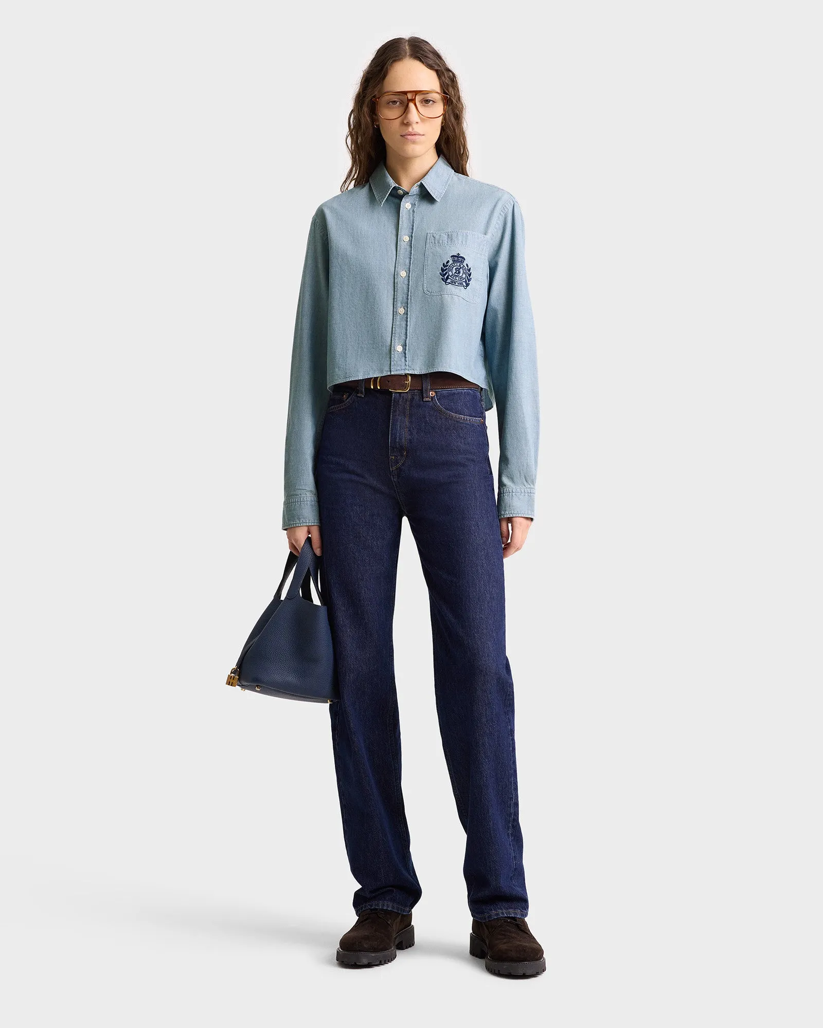 H&W Crest Cropped Shirt - Chambray sold by Sporty and Rich product image thumbnail 2