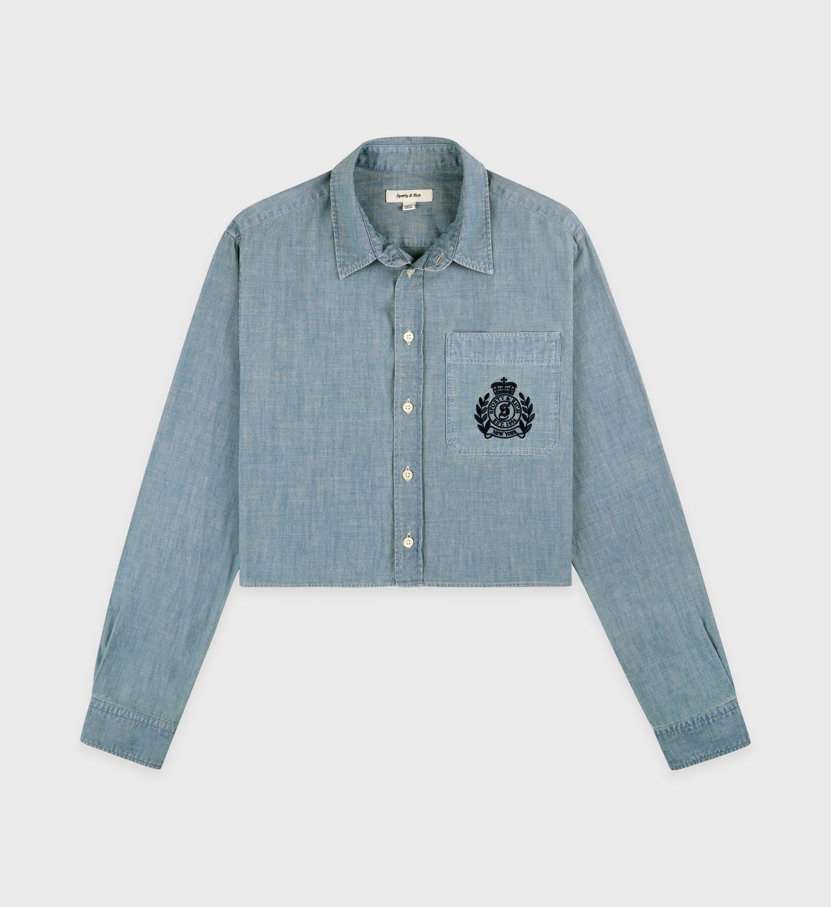 H&W Crest Cropped Shirt - Chambray sold by Sporty and Rich