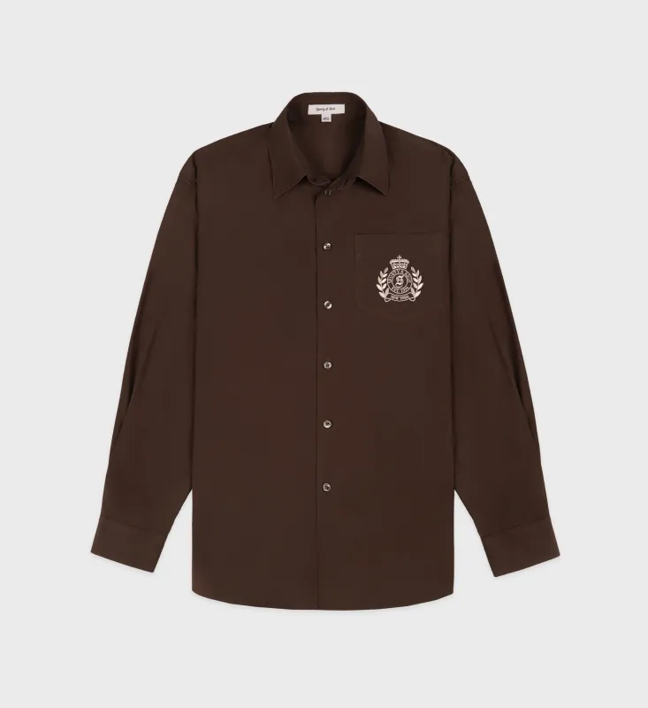 H&W Crest Oversized Shirt - Chocolate/Cream sold by Sporty and Rich