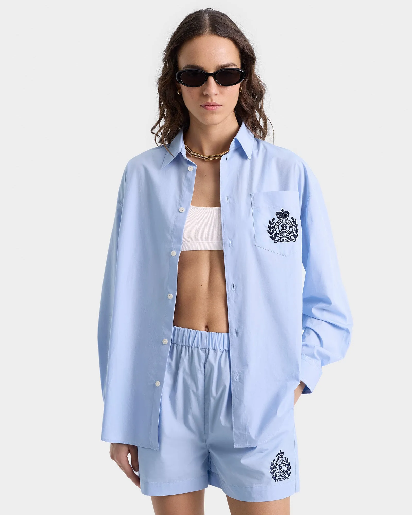 H&W Crest Oversized Shirt - Washed Hydrangea/Navy sold by Sporty and Rich product image thumbnail 5