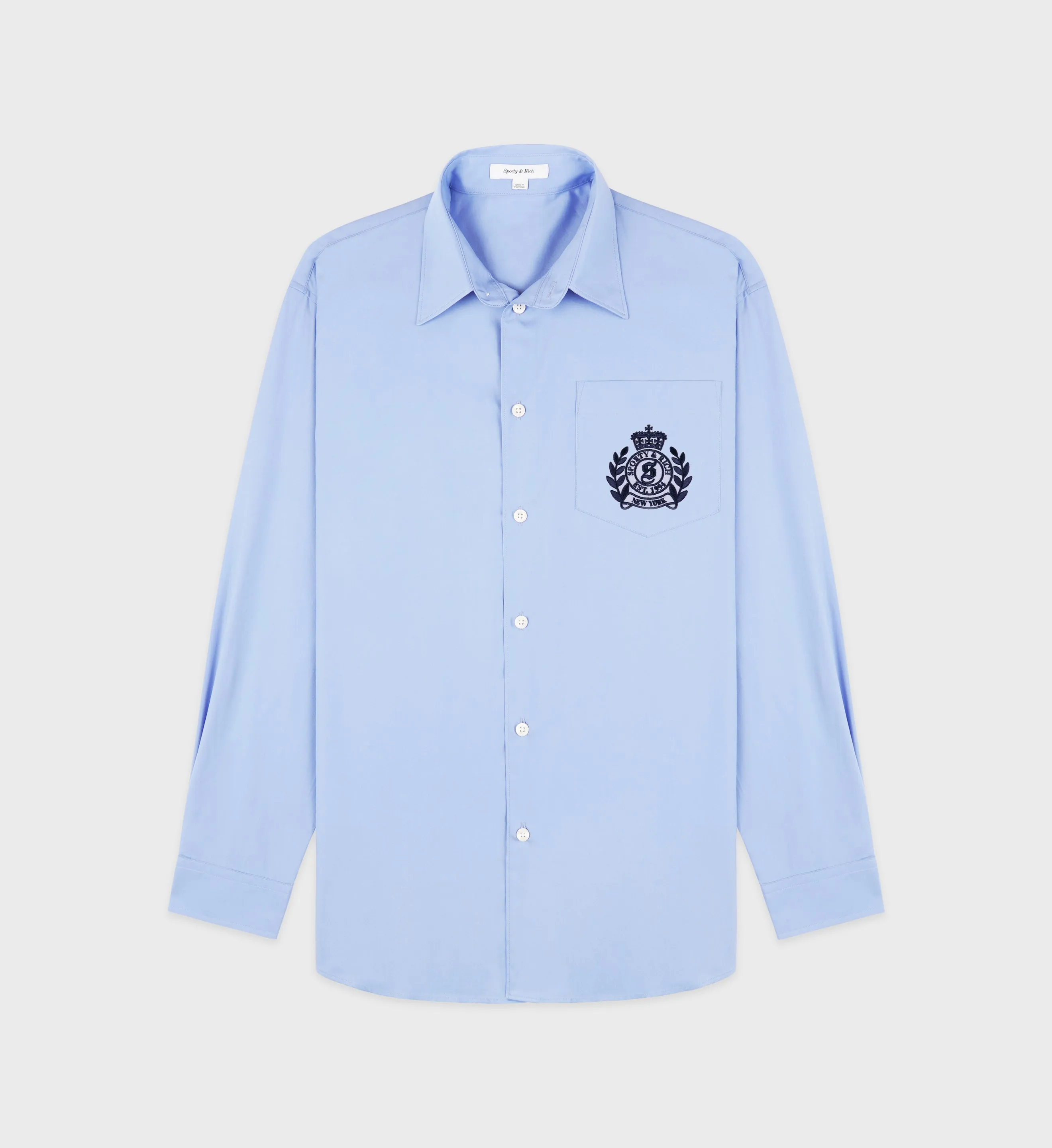 H&W Crest Oversized Shirt - Washed Hydrangea/Navy sold by Sporty and Rich