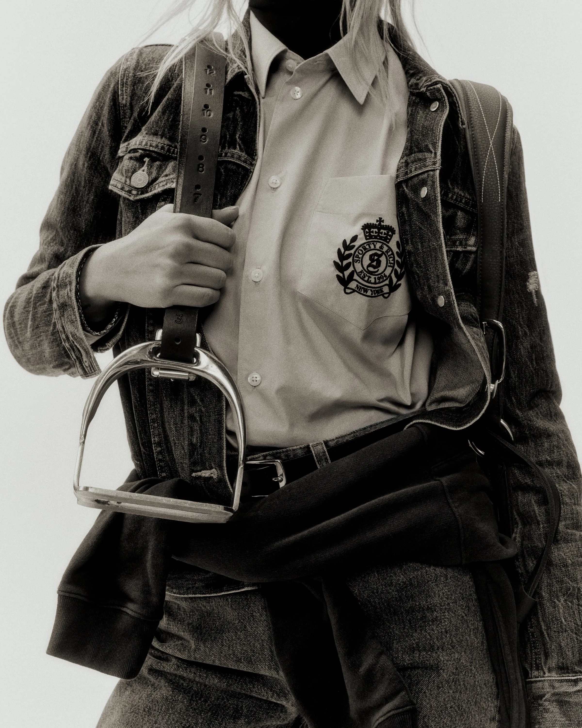 H&W Crest Oversized Shirt - Washed Hydrangea/Navy sold by Sporty and Rich product image thumbnail 3