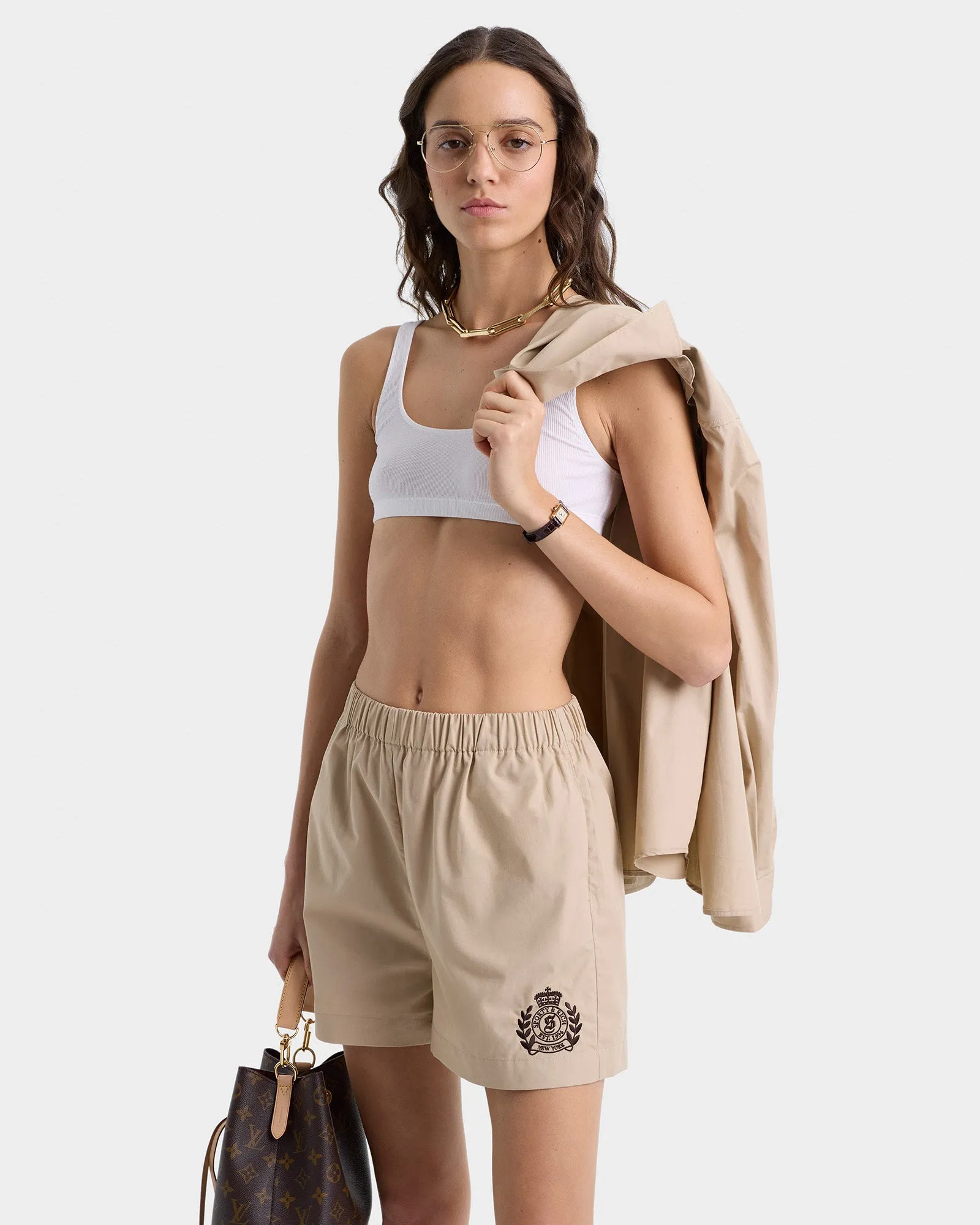 H&W Crest Poplin Short - Light Tan/Chocolate sold by Sporty and Rich product image thumbnail 4