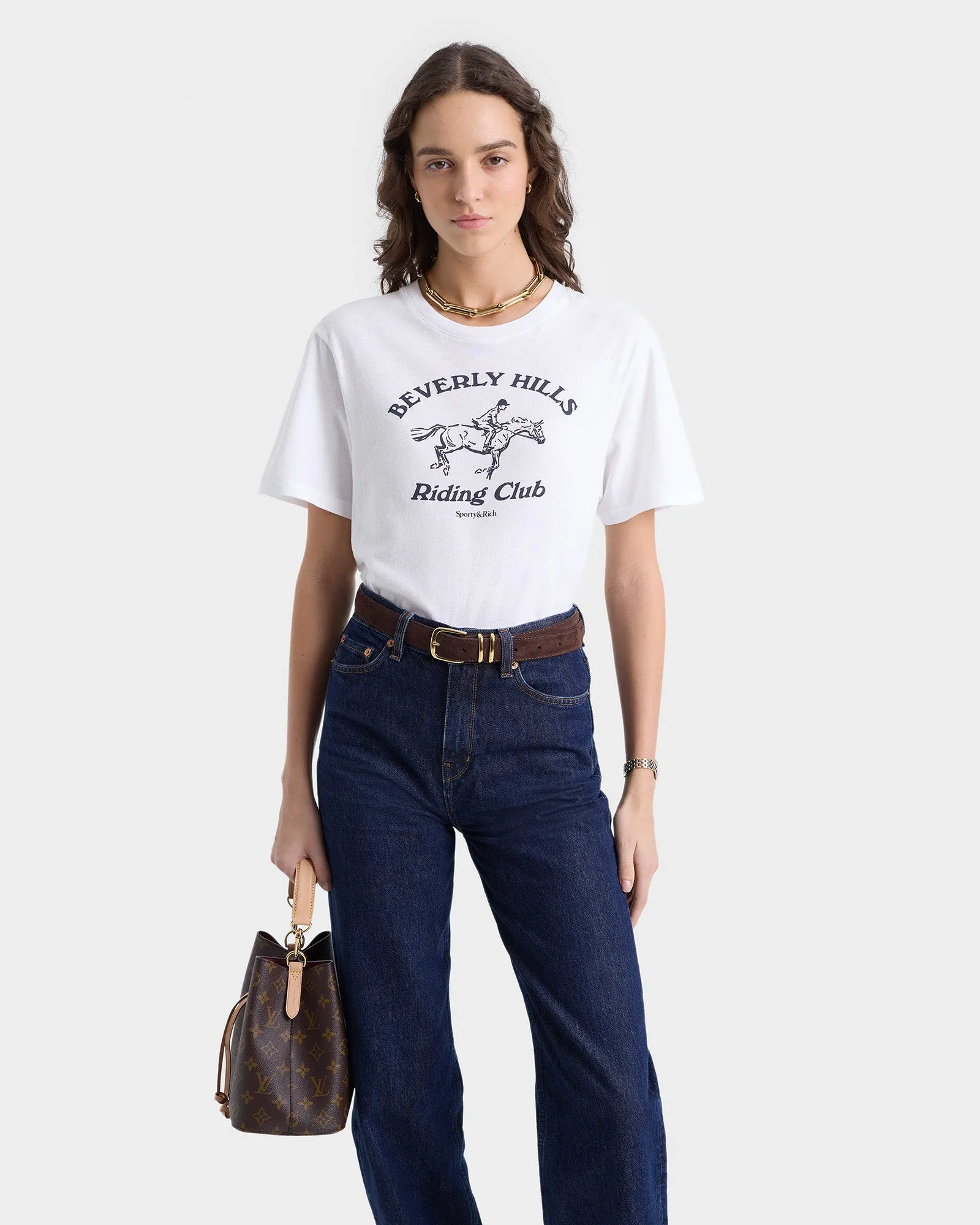 Beverly Hills Riding Club Soft T-Shirt - White/Navy sold by Sporty and Rich product image thumbnail 5