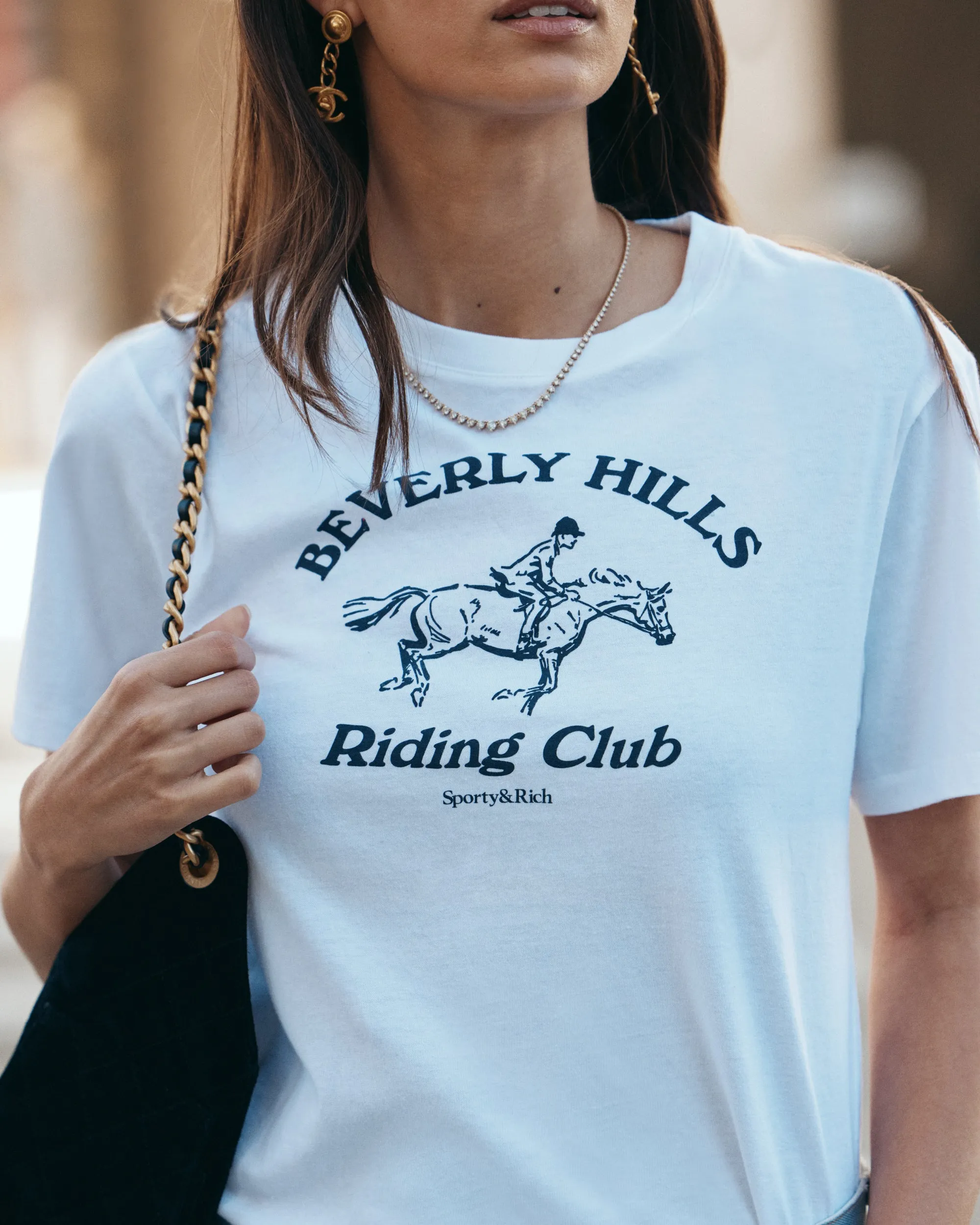 Beverly Hills Riding Club Soft T-Shirt - White/Navy sold by Sporty and Rich product image thumbnail 3