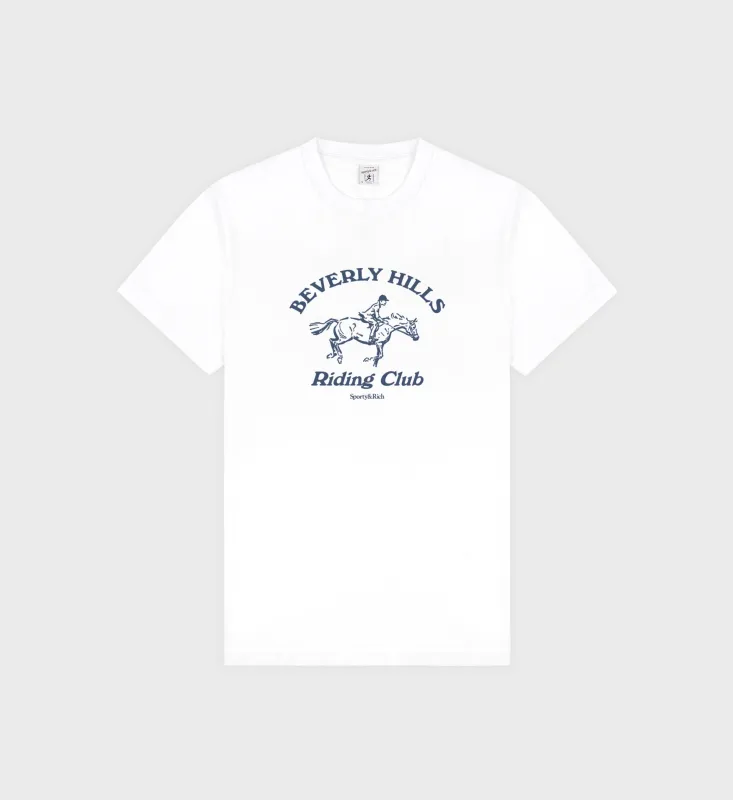Beverly Hills Riding Club Soft T-Shirt - White/Navy sold by Sporty and Rich