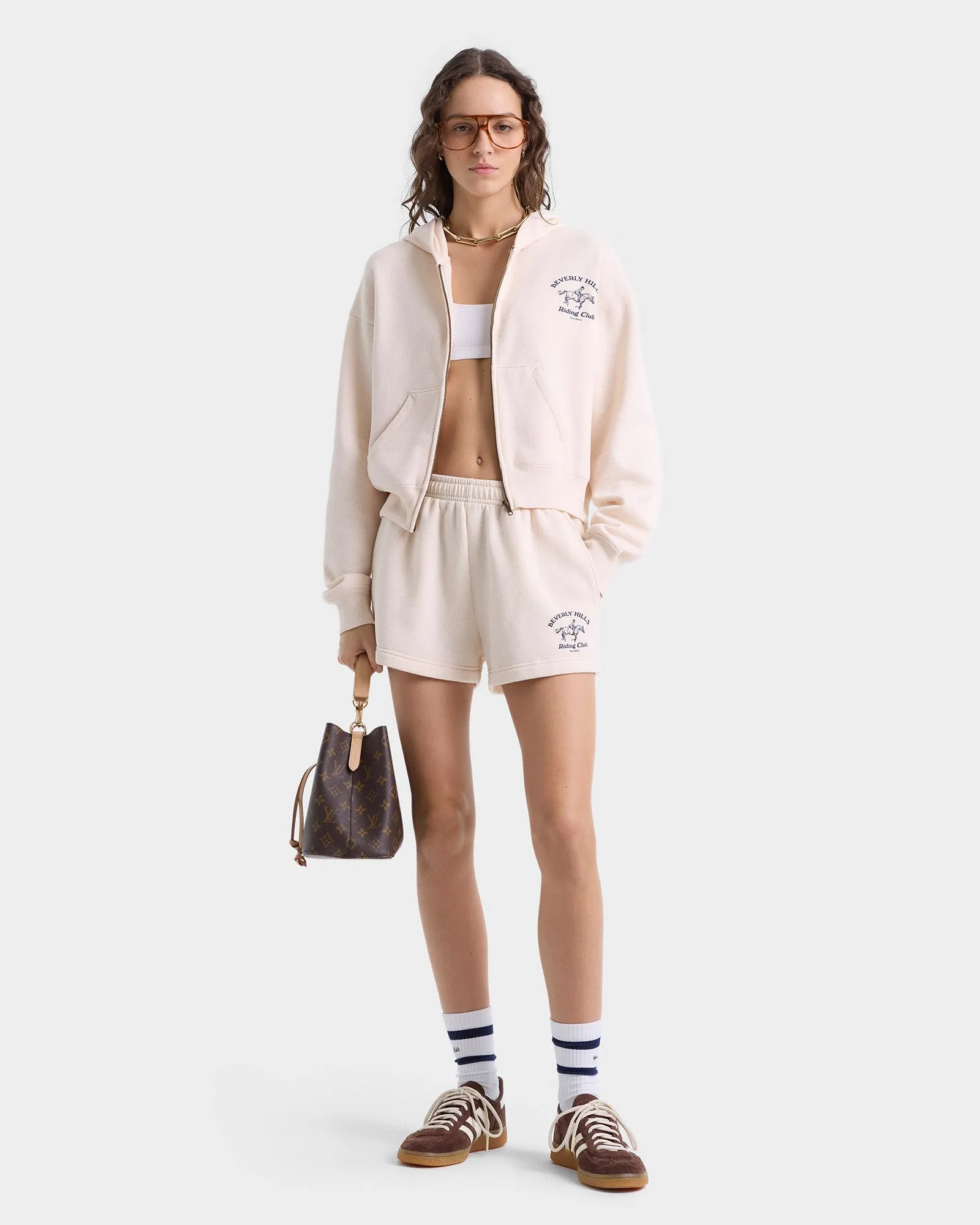 Beverly Hills Riding Club Soft Cropped Zip Hoodie - Cream/Navy sold by Sporty and Rich product image thumbnail 4
