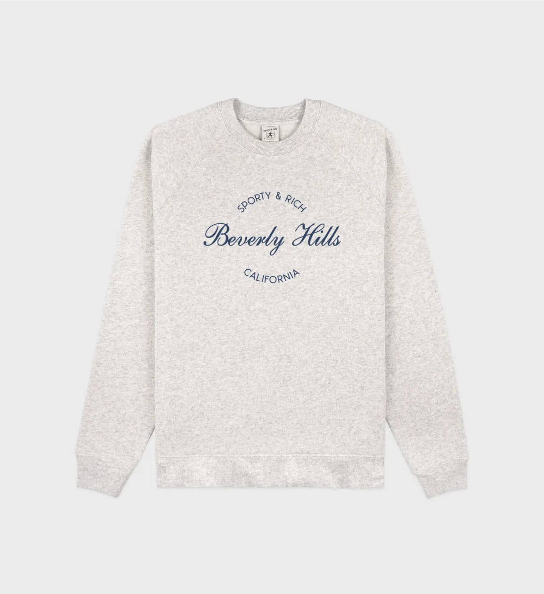 Beverly Script Soft Crewneck - Heather Gray/Navy sold by Sporty and Rich