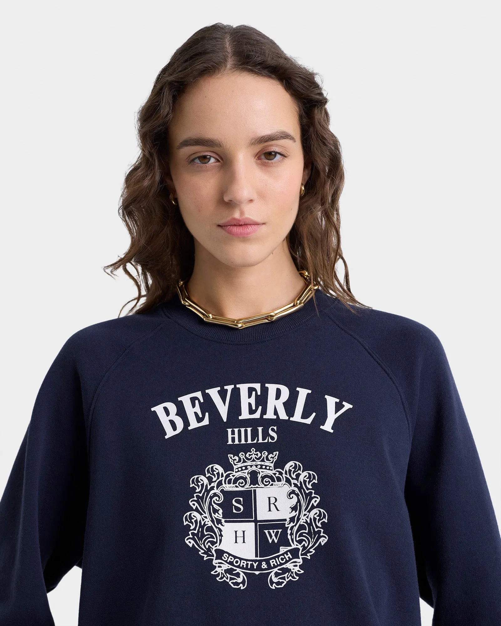 Beverly Hills Crest Soft Crewneck - Navy/White sold by Sporty and Rich product image thumbnail 5