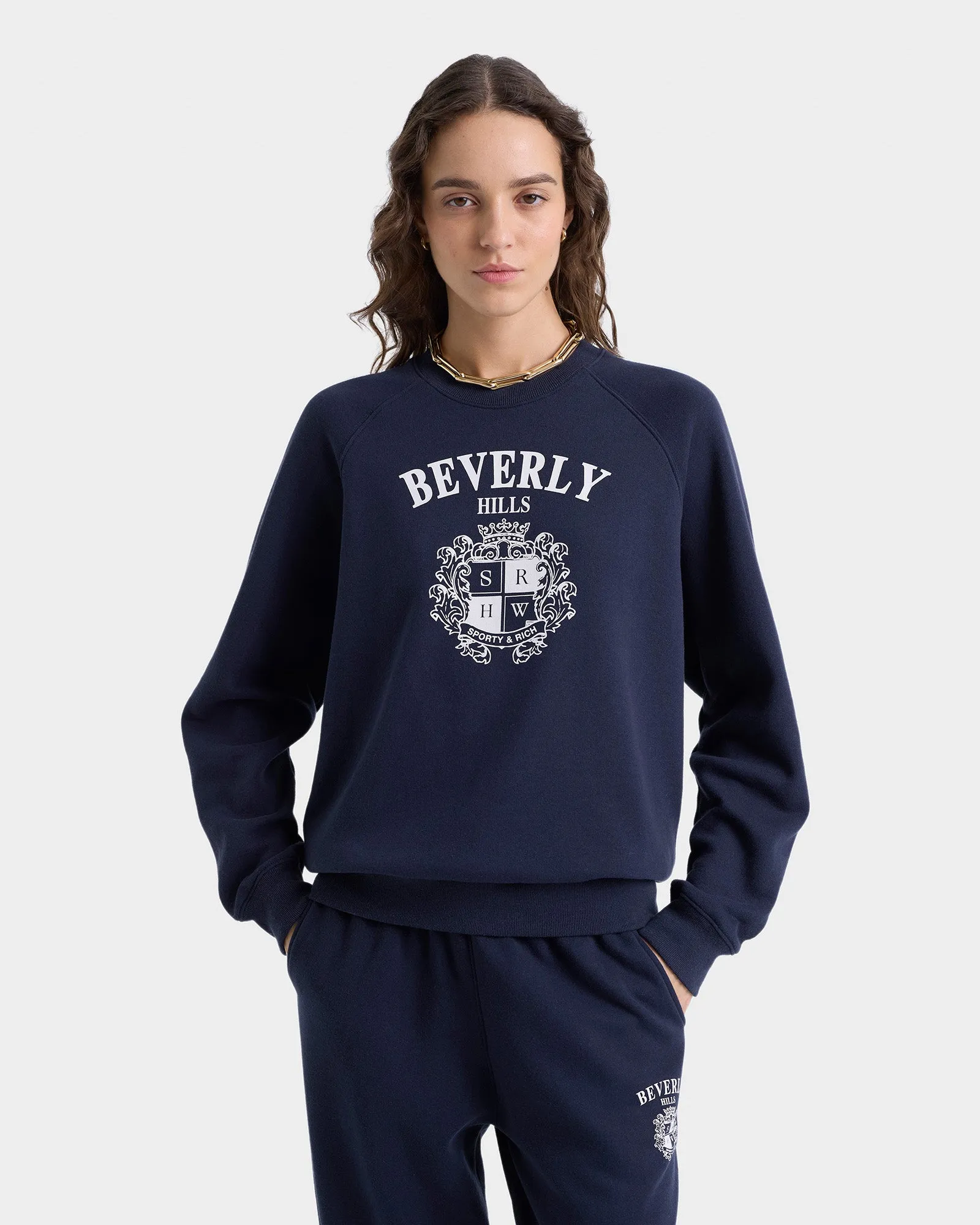 Beverly Hills Crest Soft Crewneck - Navy/White sold by Sporty and Rich product image thumbnail 4