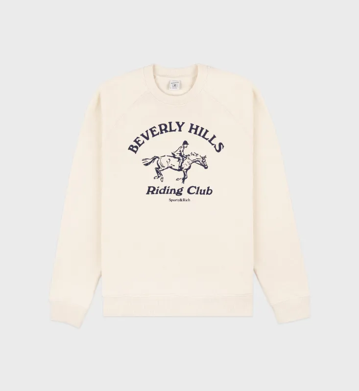 Beverly Hills Riding Club Soft Crewneck - Cream/Navy sold by Sporty and Rich