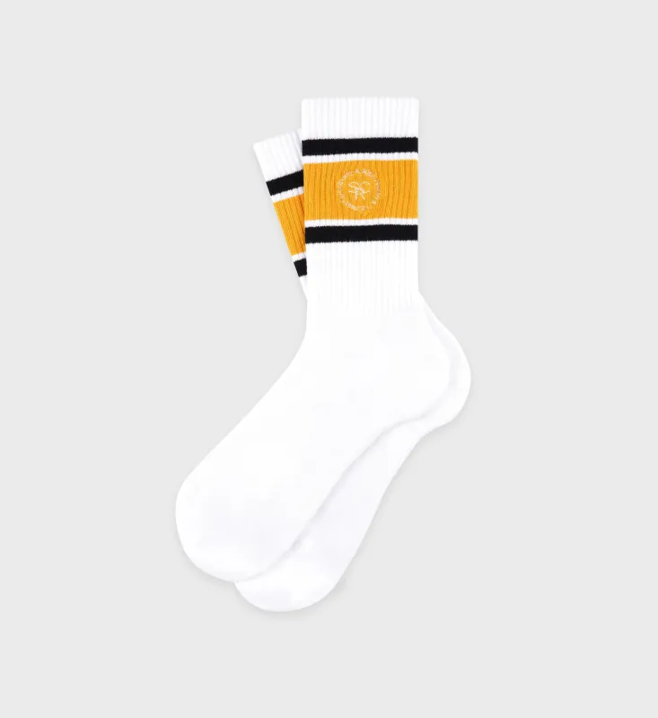 SRHWC Roller Socks - White/Faded Gold/Faded Black sold by Sporty and Rich