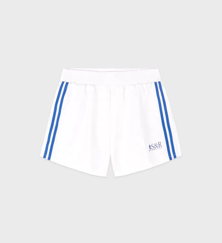 SR Runner Track Short - White/Team Blue sold by Sporty and Rich