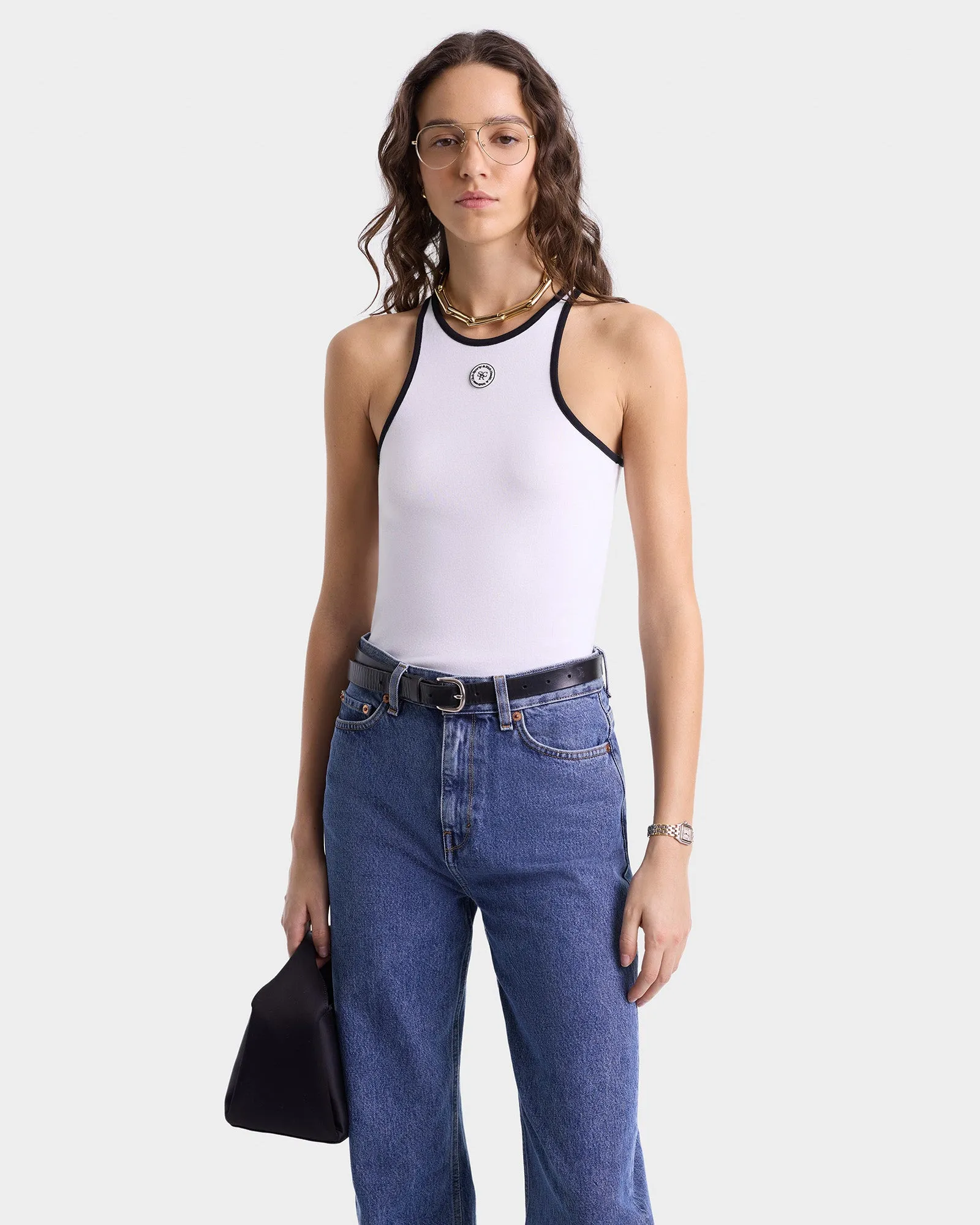 SRHWC Ribbed Tank - White/Black sold by Sporty and Rich product image thumbnail 3