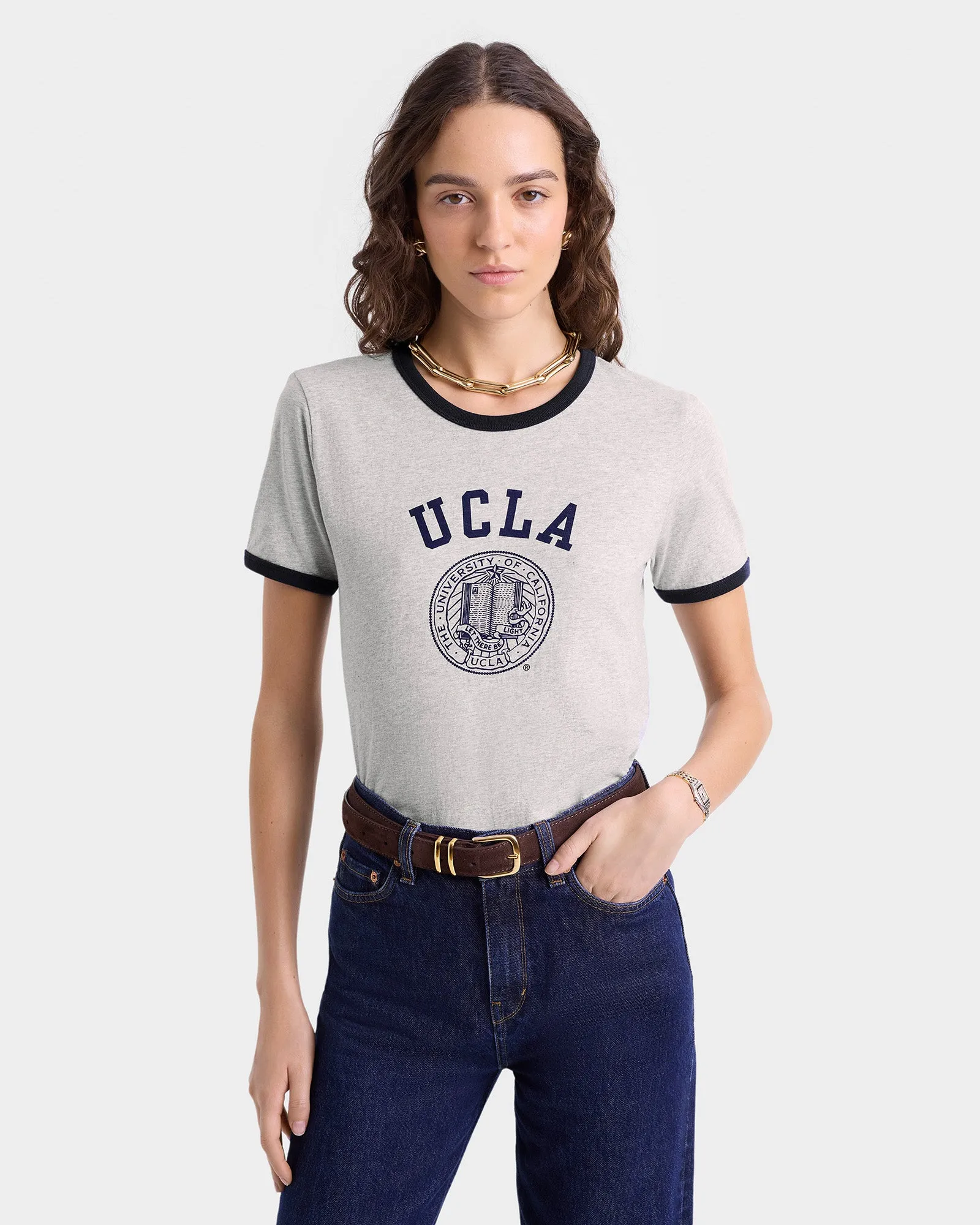 UCLA Crest Ringer Tee - Heather Gray/Navy sold by Sporty and Rich product image thumbnail 4