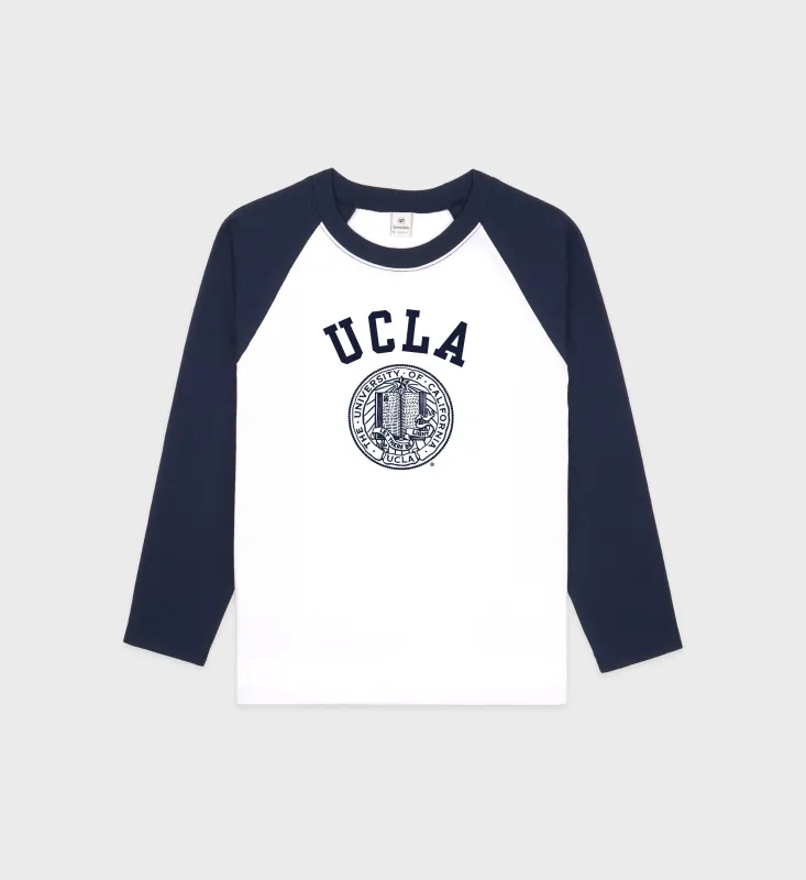 UCLA Crest Baseball Tee - White/Navy sold by Sporty and Rich