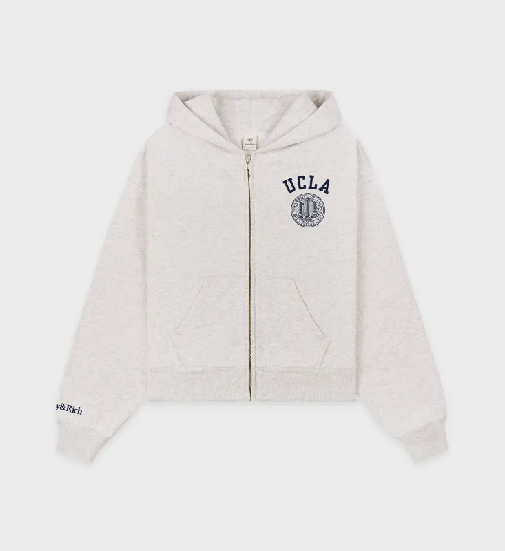 UCLA Crest Cropped Zip Hoodie - Heather Gray/Navy sold by Sporty and Rich