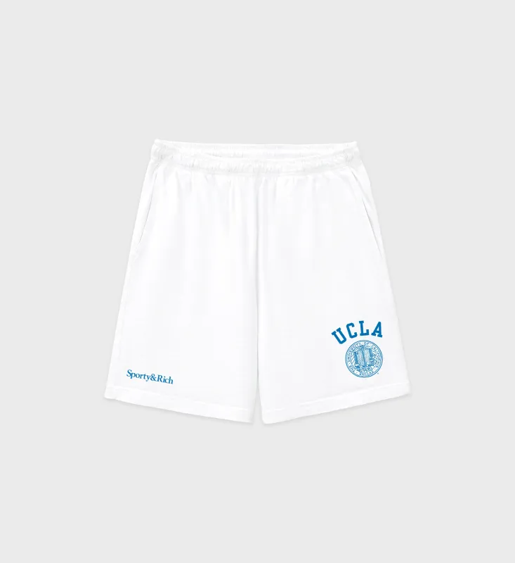 UCLA Crest Gym Short - White/Blue sold by Sporty and Rich