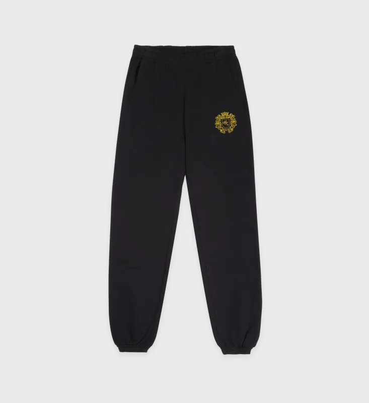 Crest Sweatpant - Black/Gold sold by Sporty and Rich
