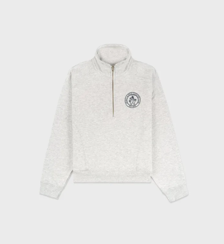 Lion Crest Quarter Zip - Heather Gray/Navy sold by Sporty and Rich