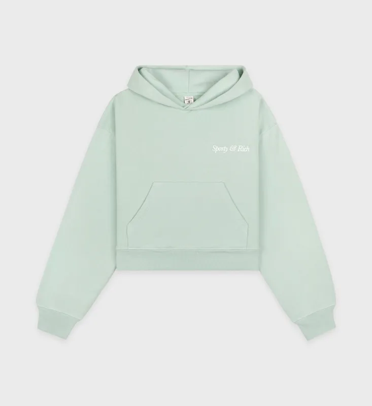 Italic Logo Embroidered Cropped Hoodie - Jade/White sold by Sporty and Rich