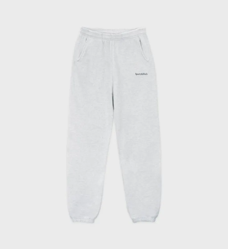 Serif Logo Sweatpant - Heather Gray/Black sold by Sporty and Rich
