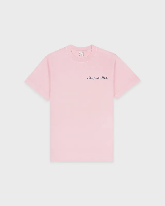 Syracuse T-Shirt - Pink Dolphin/Navy sold by Sporty and Rich