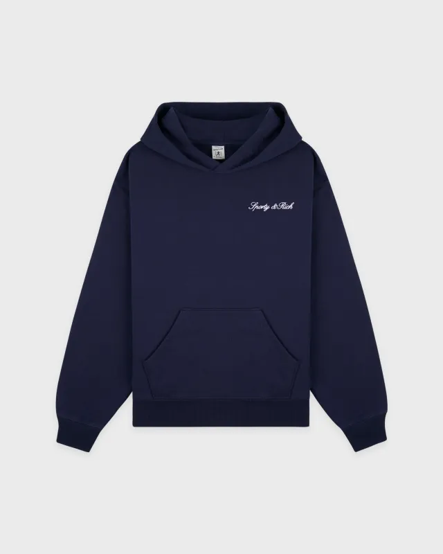 Syracuse Embroidered Hoodie - Navy/White sold by Sporty and Rich
