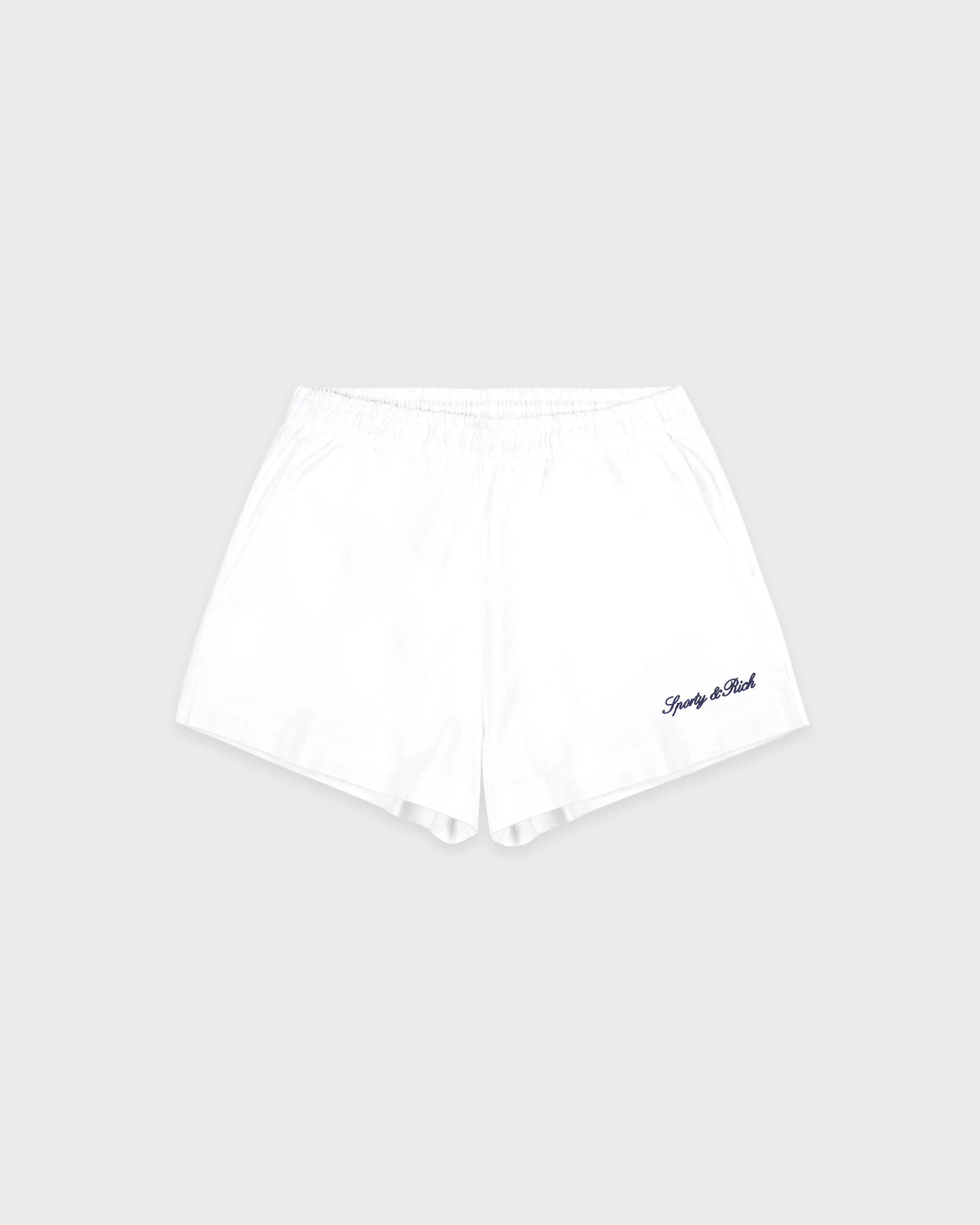 Syracuse Embroidered Disco Short - White/Navy sold by Sporty and Rich