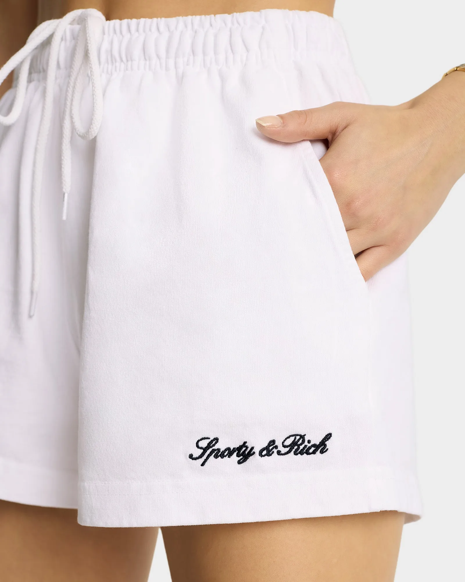 Syracuse Embroidered Disco Short - White/Navy sold by Sporty and Rich product image thumbnail 5