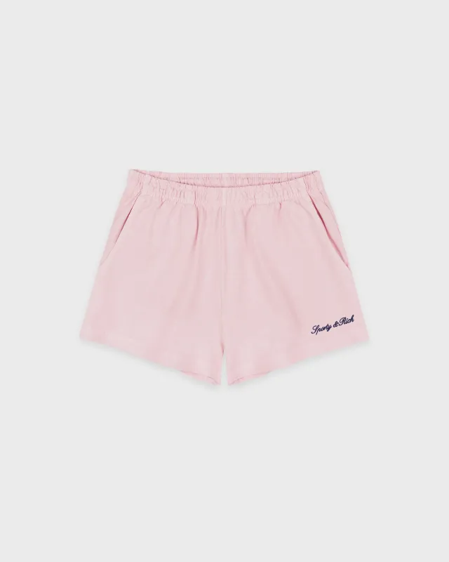 Syracuse Embroidered Disco short - Pink Dolphin/Navy sold by Sporty and Rich