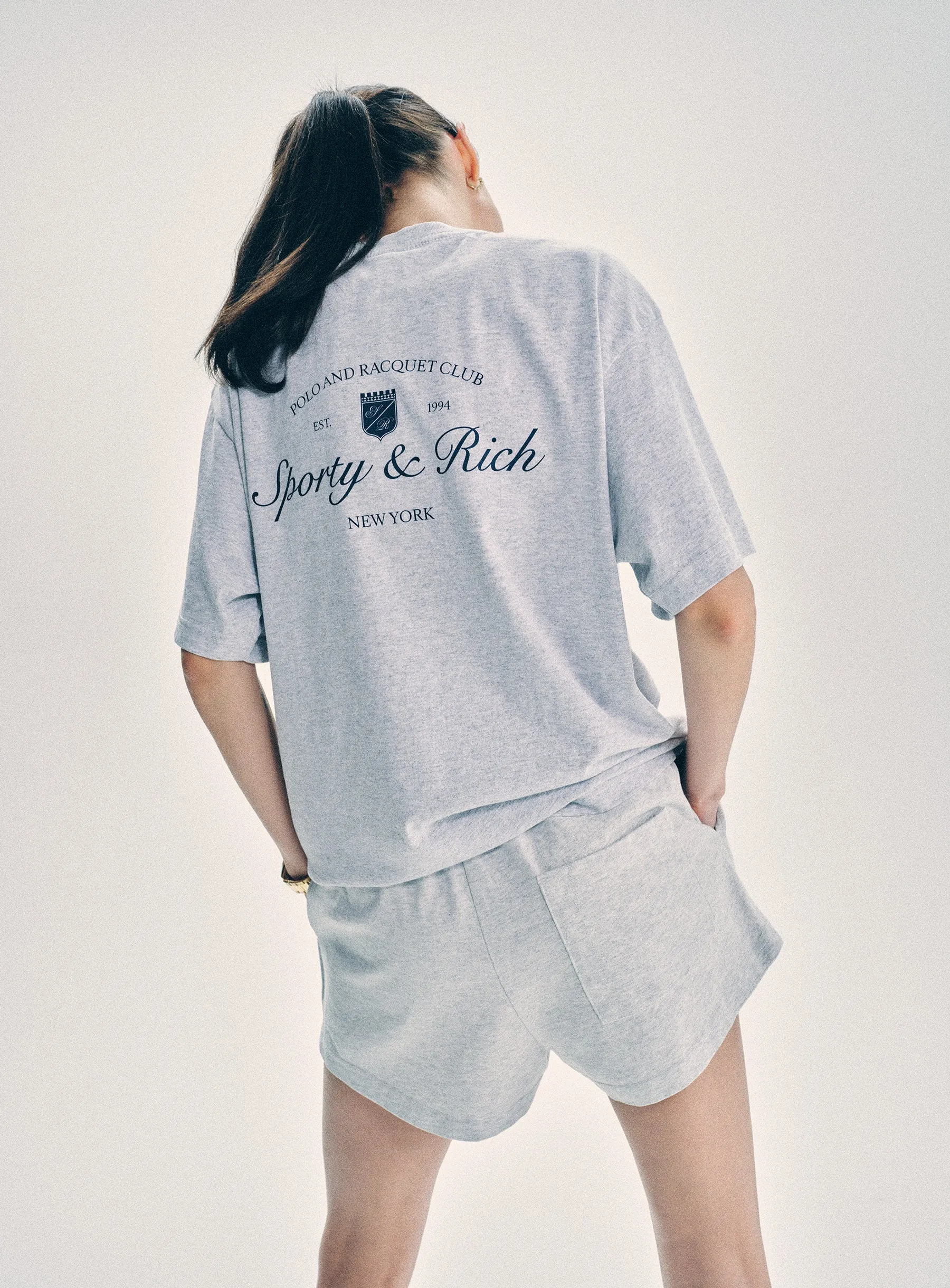 Syracuse Embroidered Disco short - Heather Gray/Navy sold by Sporty and Rich product image thumbnail 3