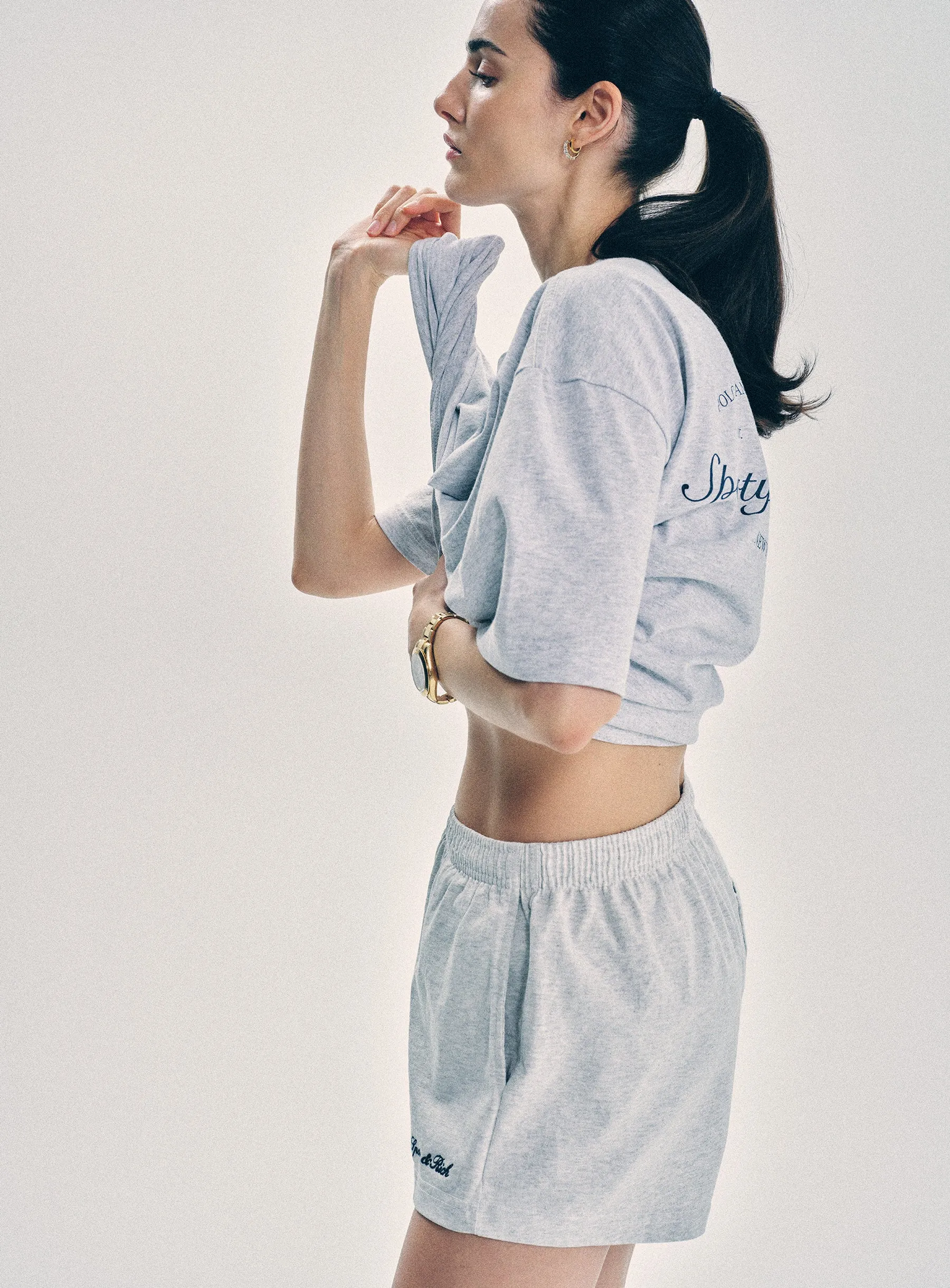 Syracuse Embroidered Disco short - Heather Gray/Navy sold by Sporty and Rich product image thumbnail 2